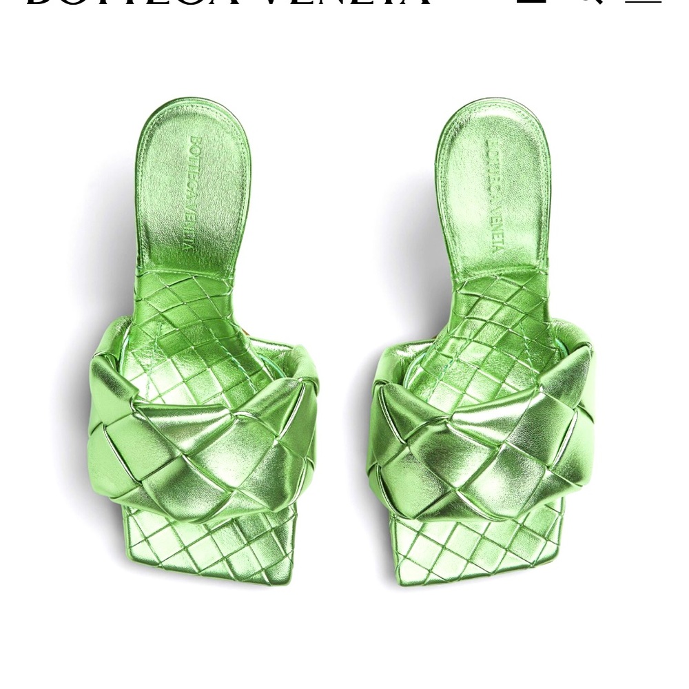 BOTTEGA VENETA NEW Lido Metallic Woven Mule Sandals Pistachio size 8